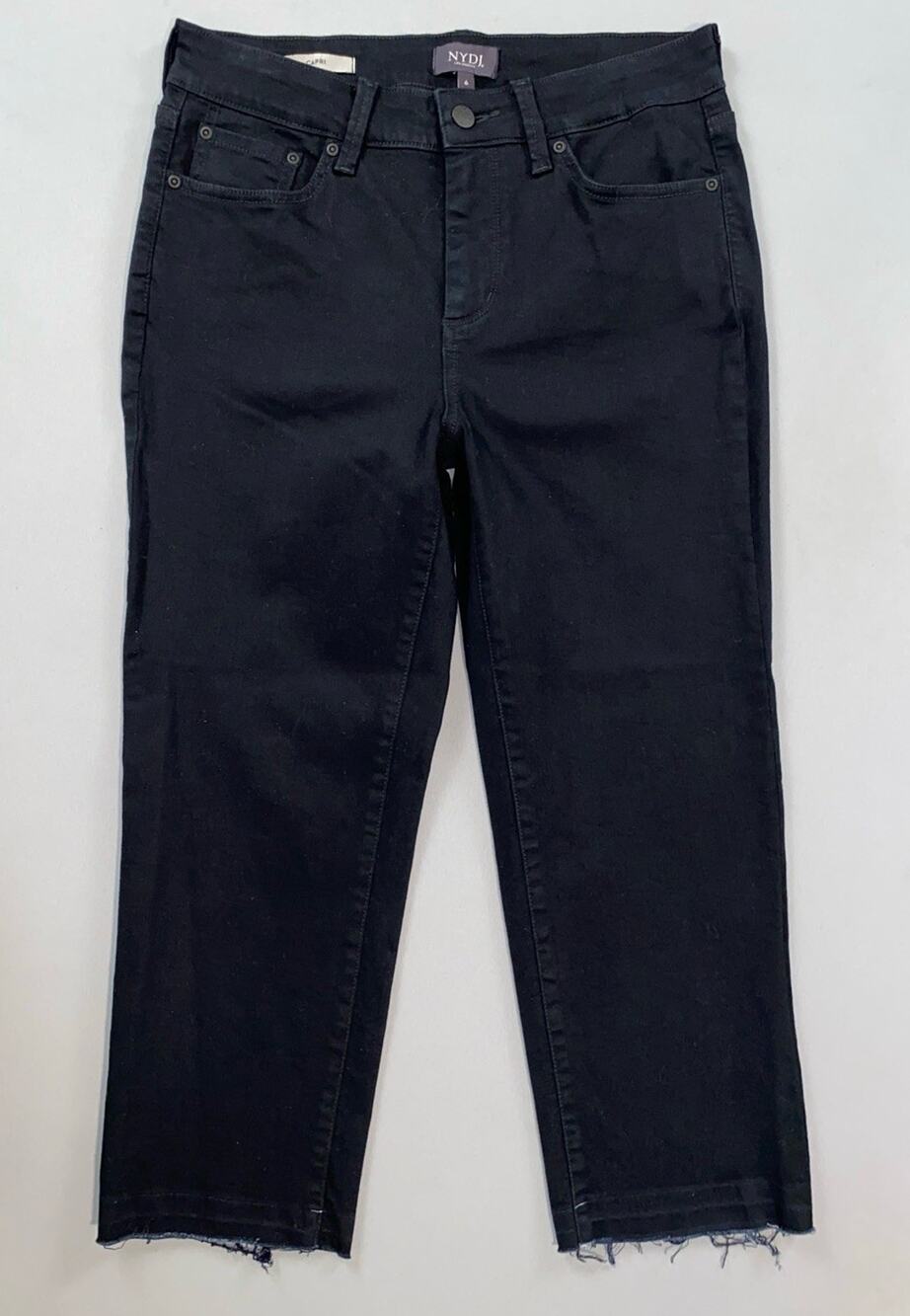 NYDJ Lift/Tuck 'Capri' Lightweight 5-Pocket Fray Jeans. Black, Women's 6. EUC!